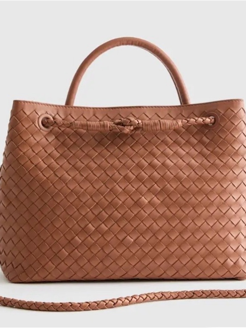 Quince Braided Leather Tote in Cognac